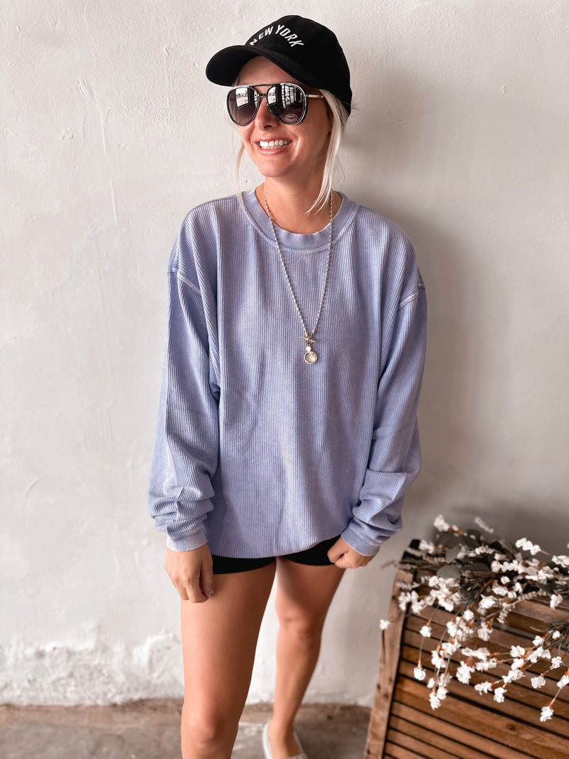 Corded Crewneck in Periwinkle