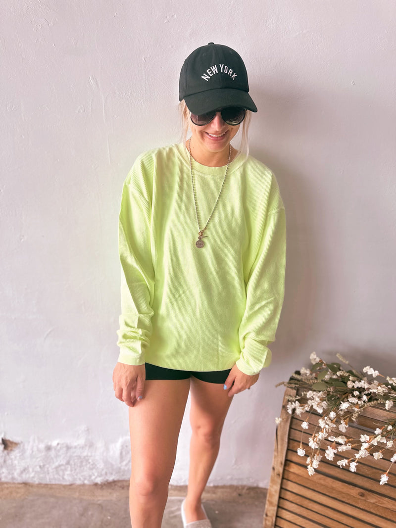Corded Crewneck in Neon Yellow
