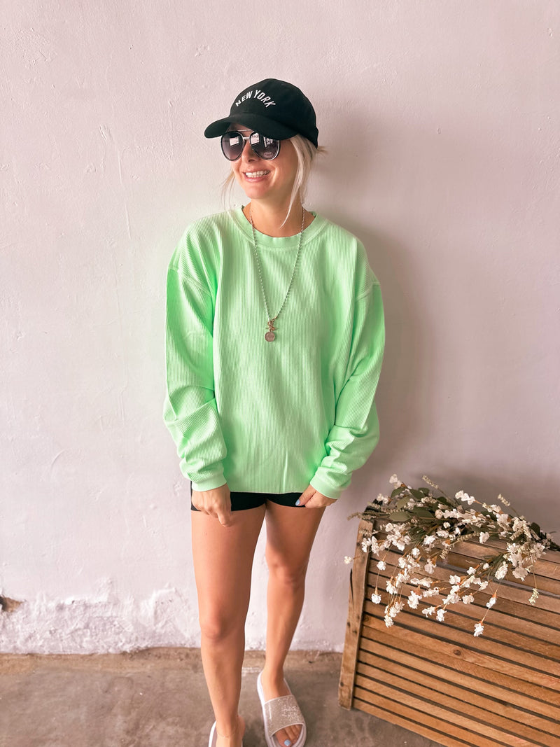 Corded Crewneck in Neon Mint