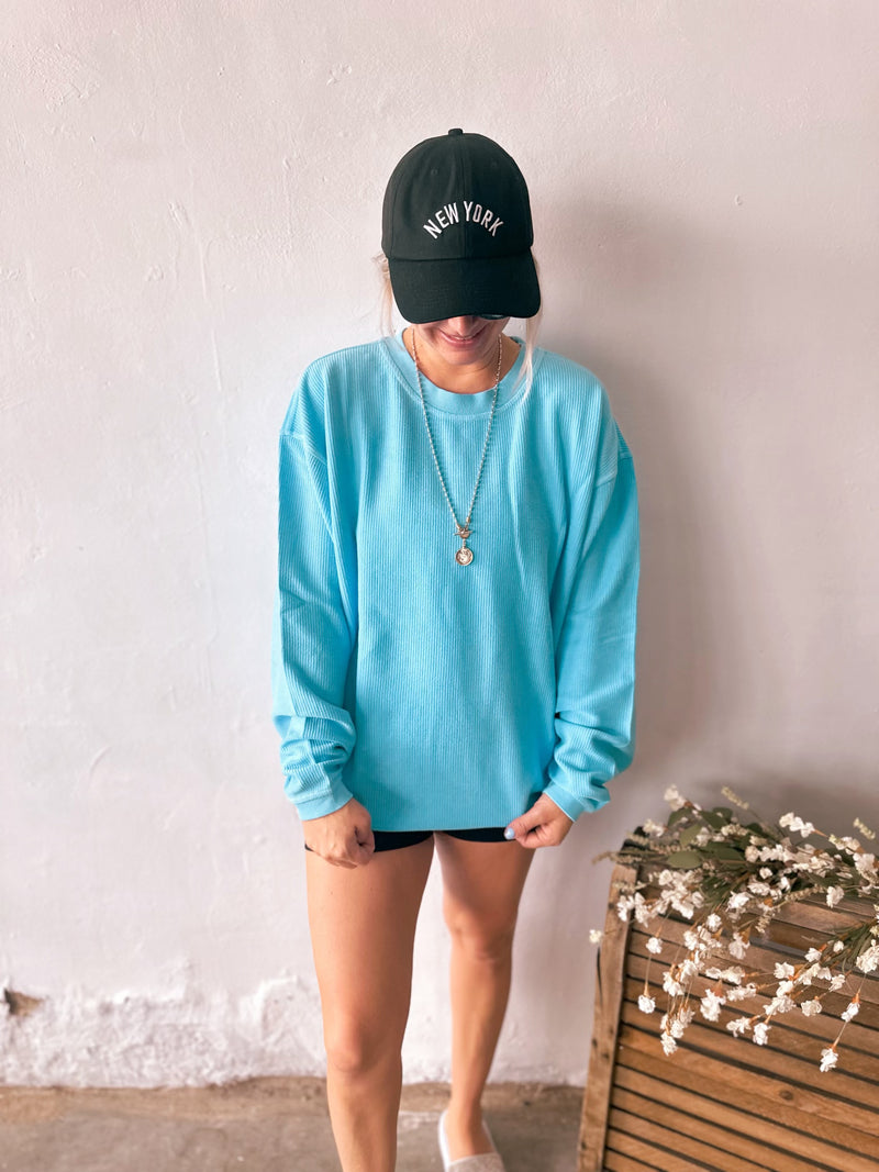 Corded Crewneck in Ocean Blue
