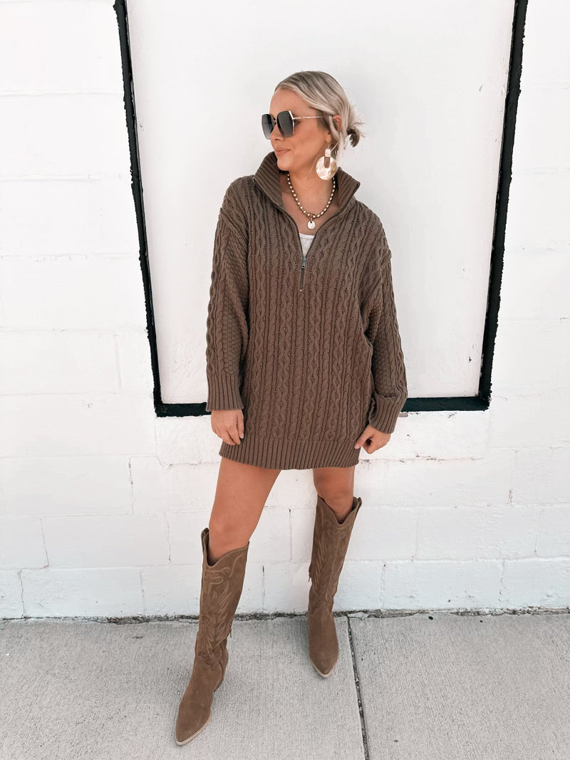 Cable Knit Sweater Dress in Espresso Olive & Ave Clothing Boutique Cable Knit Sweater Dress in Espresso Olive & Ave Clothing Boutique