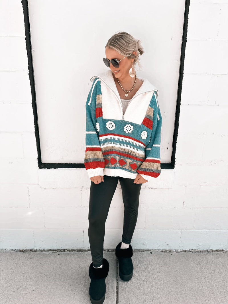Maycie Quarter Zip Sweater in Blue Multi