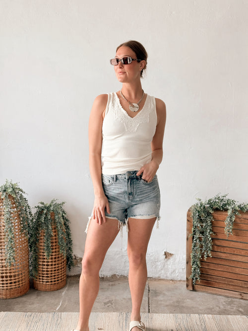 Lace Trim Tank - Ivory