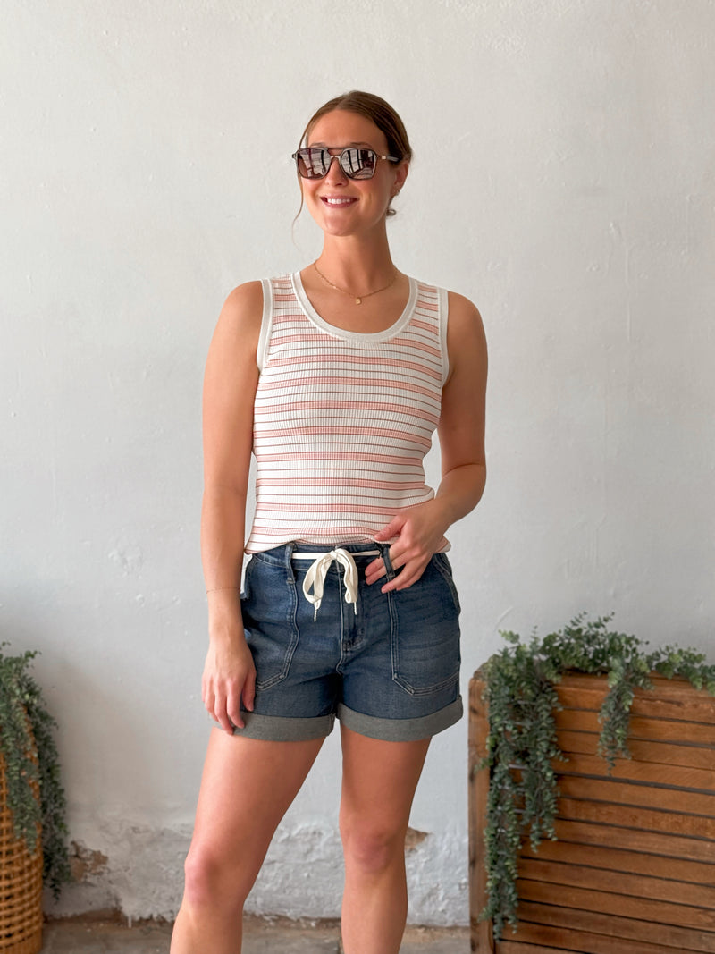 Sawyer Tank - Coral Stripe