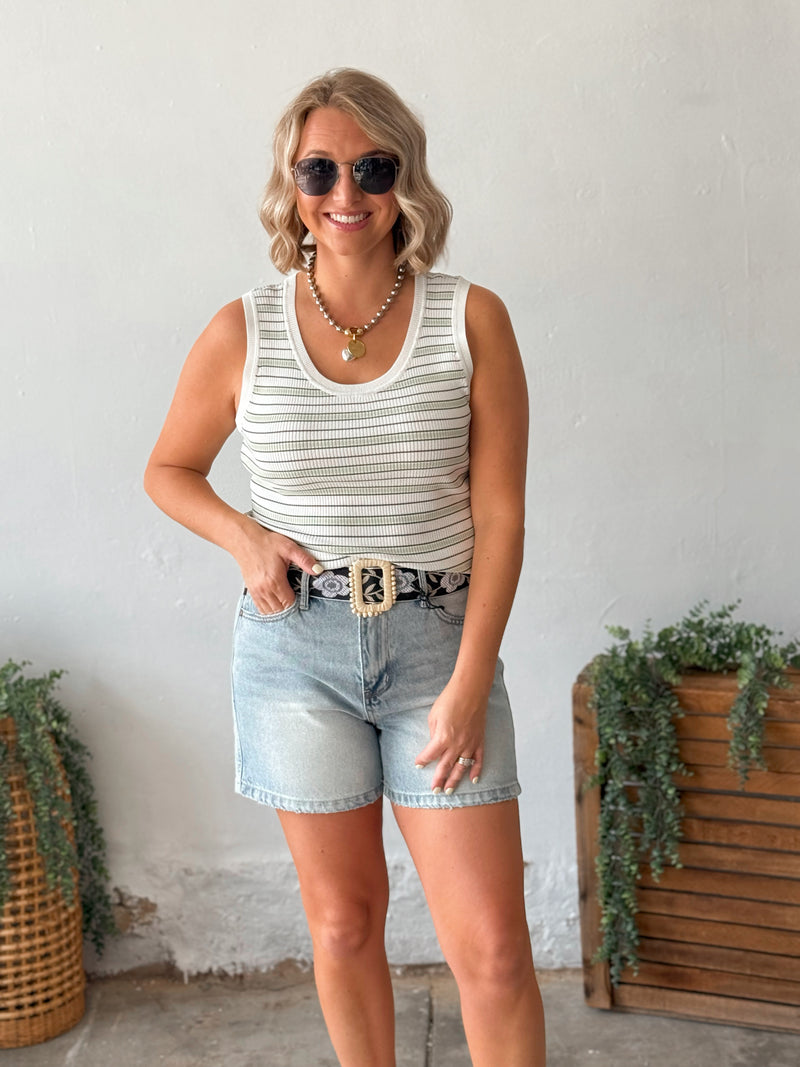 Sawyer Tank - Sage Stripe