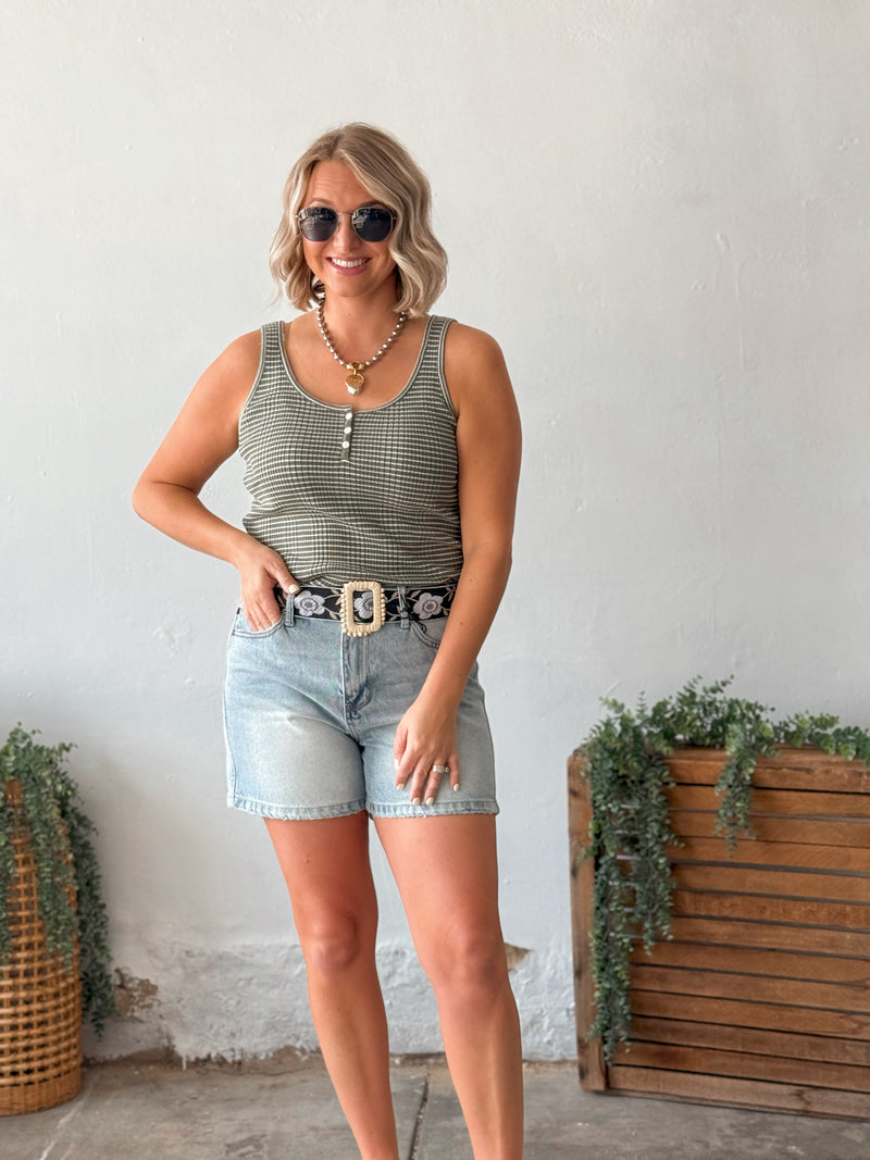 Elizabeth Stripe Henley Tank - Olive
