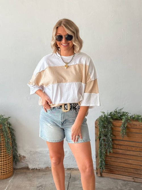 Polly Colorblock Top - White Oat