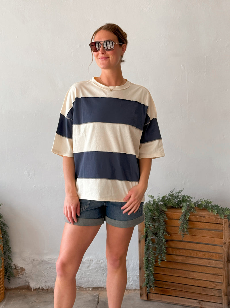 Polly Colorblock Top - Pineapple Navy