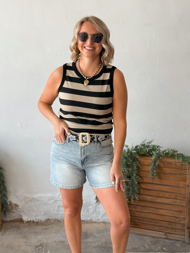 Candice Striped Tank in Mocha & Black