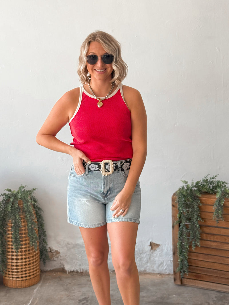Everly Ribbed Tank in Red