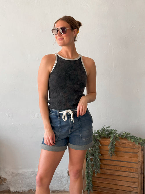 Everly Ribbed Tank in Black