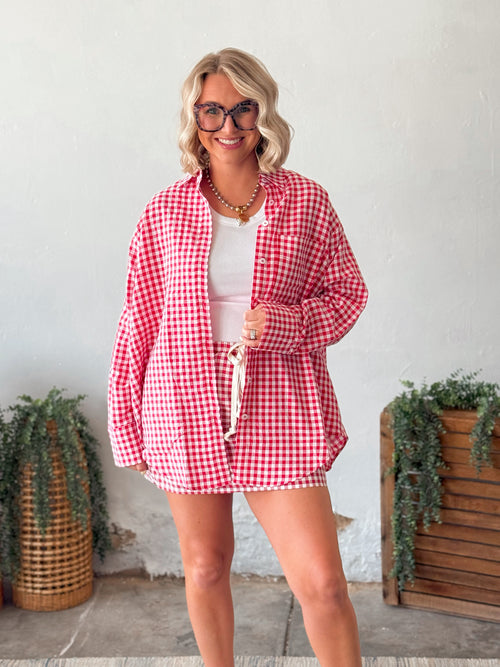 Macey Gingham Top in Red