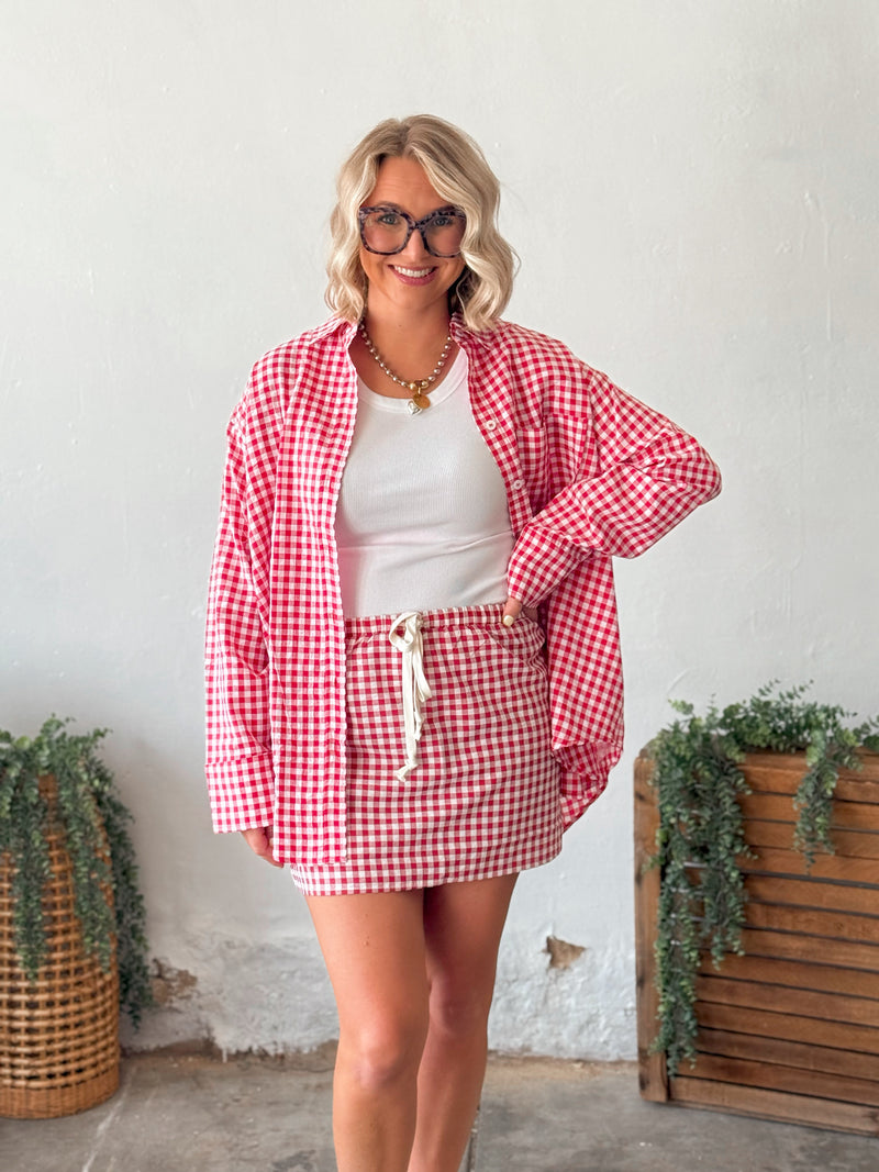 Macey Gingham Skirt in Red