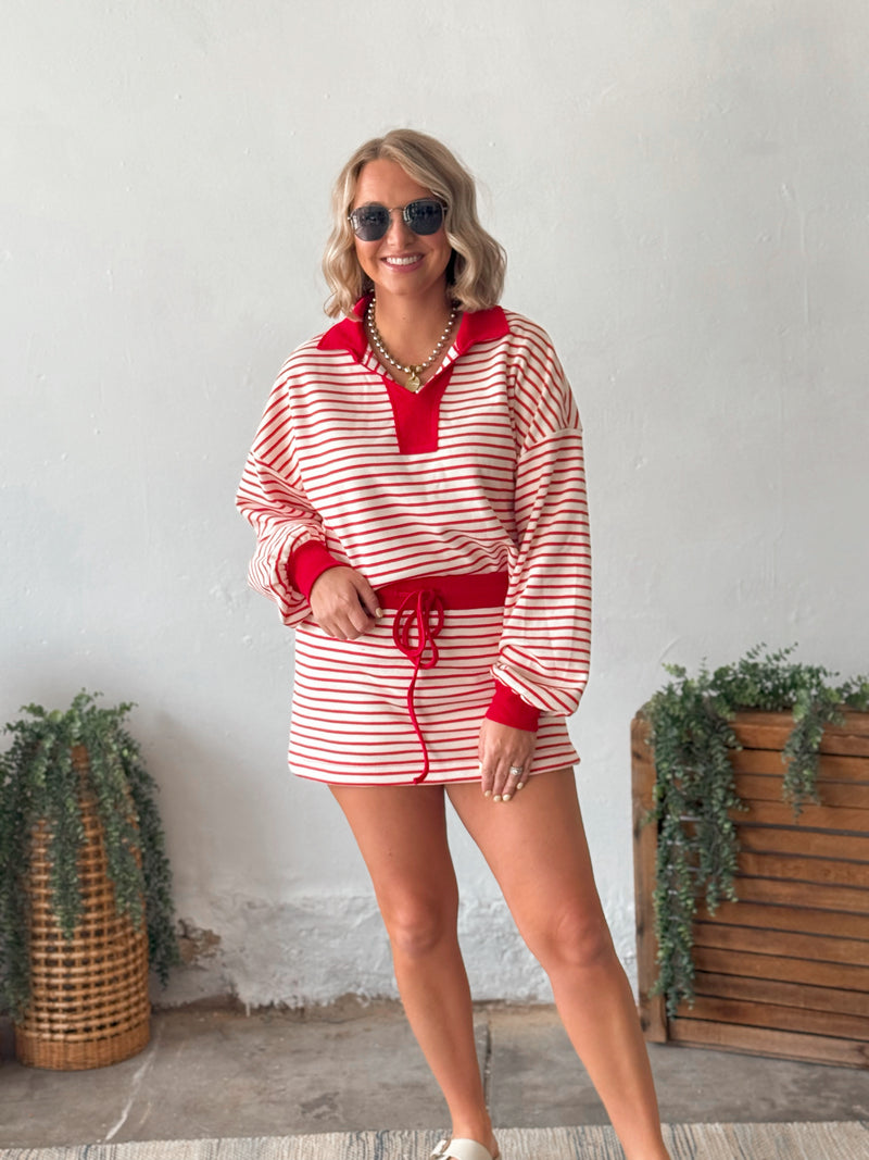 Shayne Stripe Skirt- Red