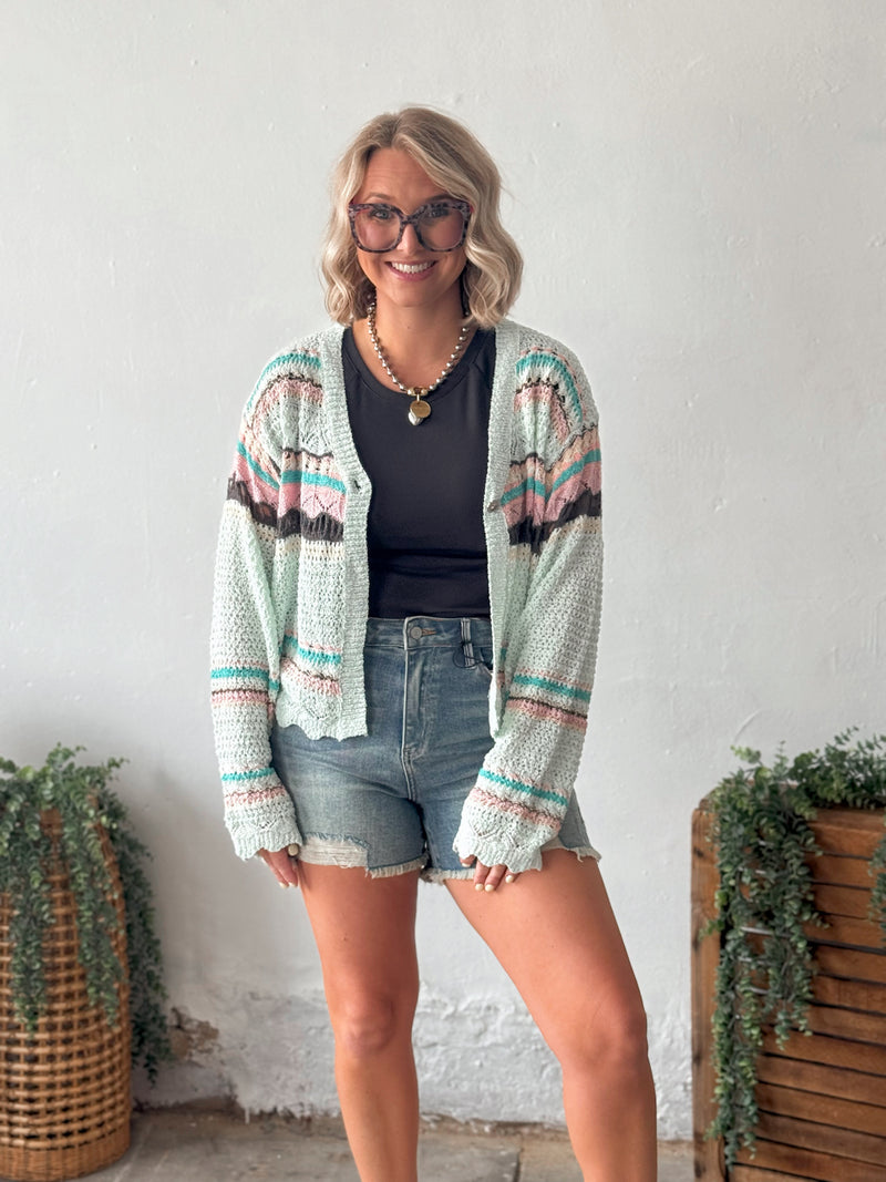Taylor Cardigan in Mint Stripe
