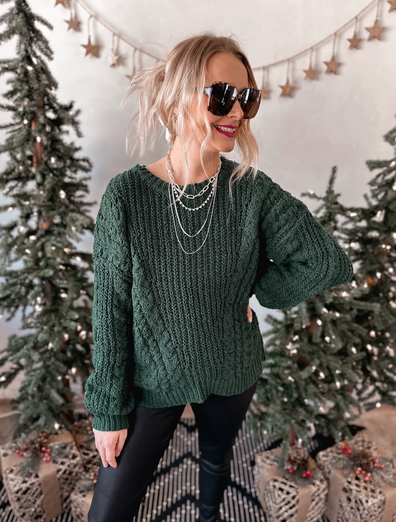 Kallie Chenille Sweater in Dark Green