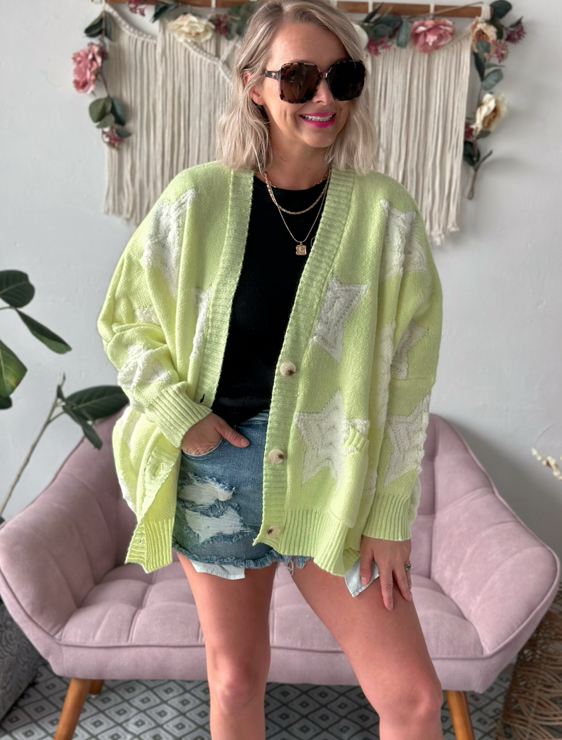 Oversized Star Cardigan in Lime
