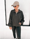 Charcoal Quarter Button Up Ribbed Pullover