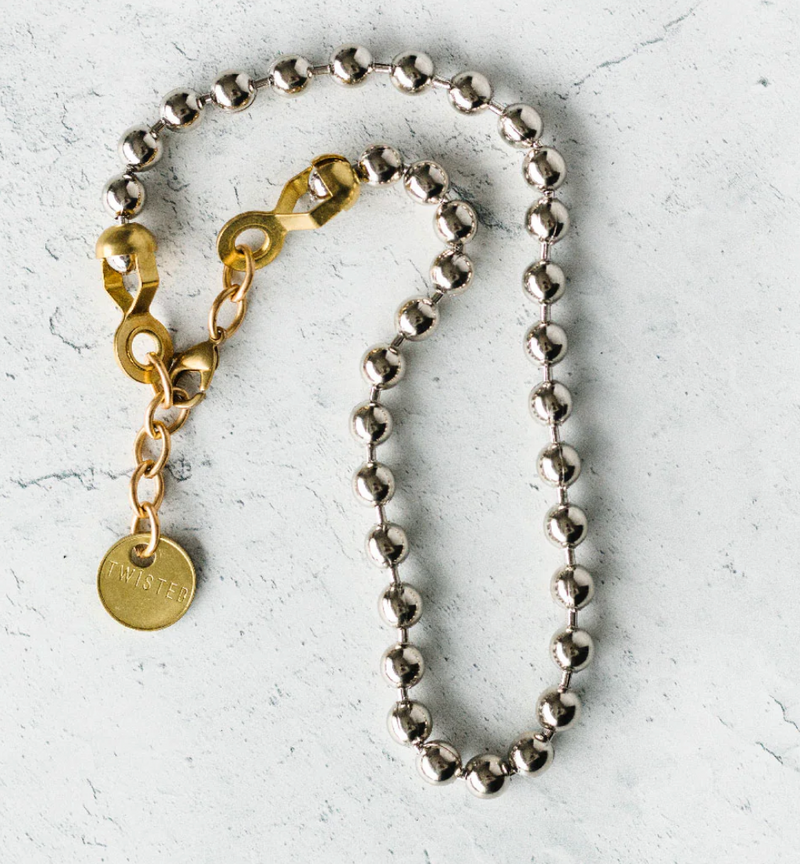 Twisted Silver Ball & Chain Necklace Silver