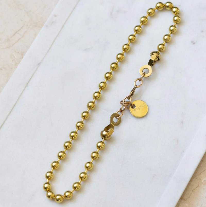 Twisted Silver Ball & Chain Necklace Brass