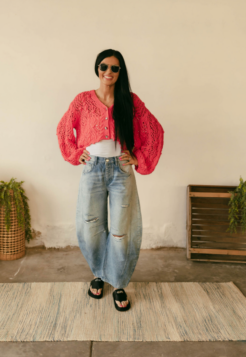 Baylor Crochet Cardigan in Apple Red