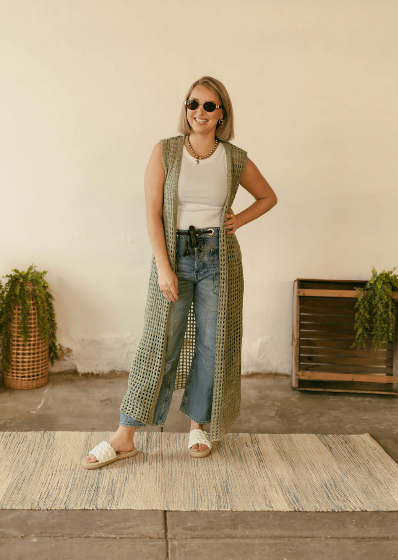Sage Crochet Duster Vest
