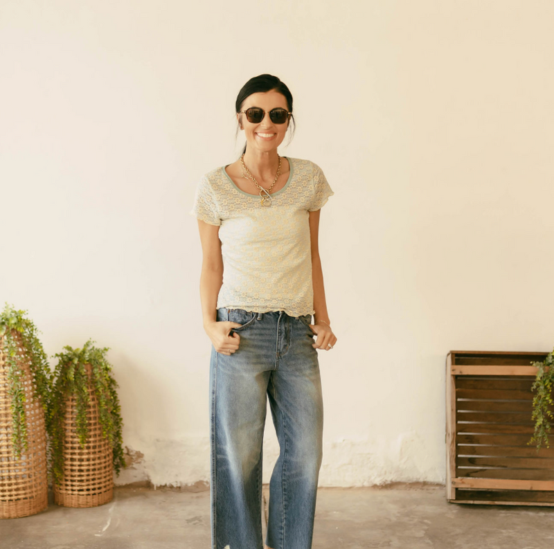 Floral Lace Tee - Aqua