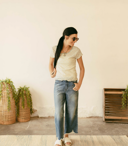 Floral Lace Tee - Aqua