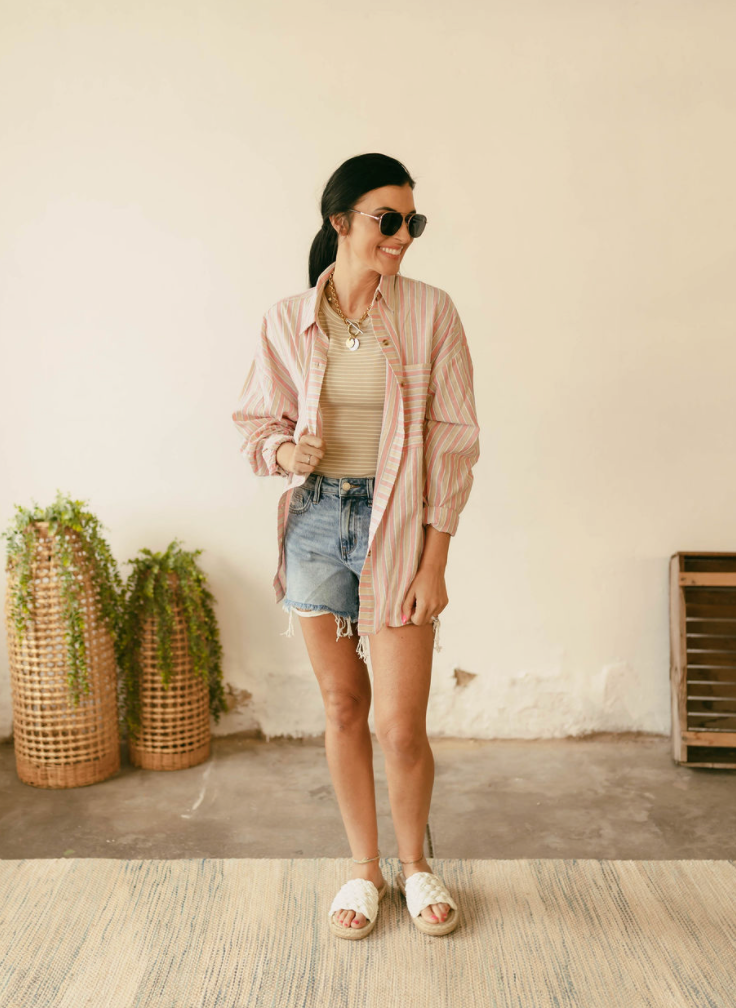 Dayton Linen Shirt in Pink Stripe