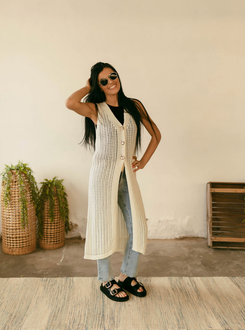 Marli Crochet Vest in Off White