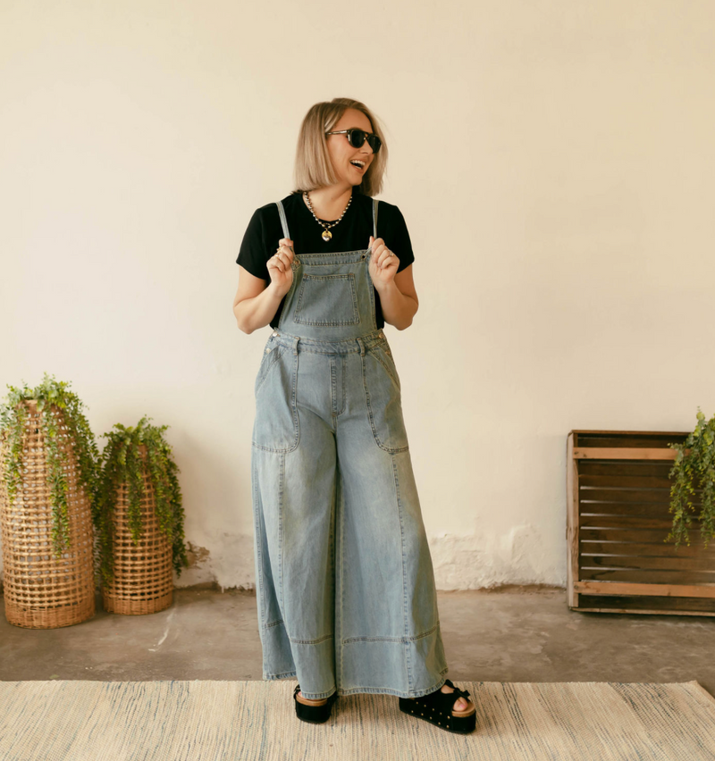 Betty Wide Leg Denim Overalls