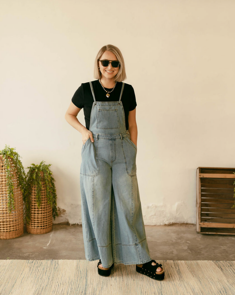 Betty Wide Leg Denim Overalls