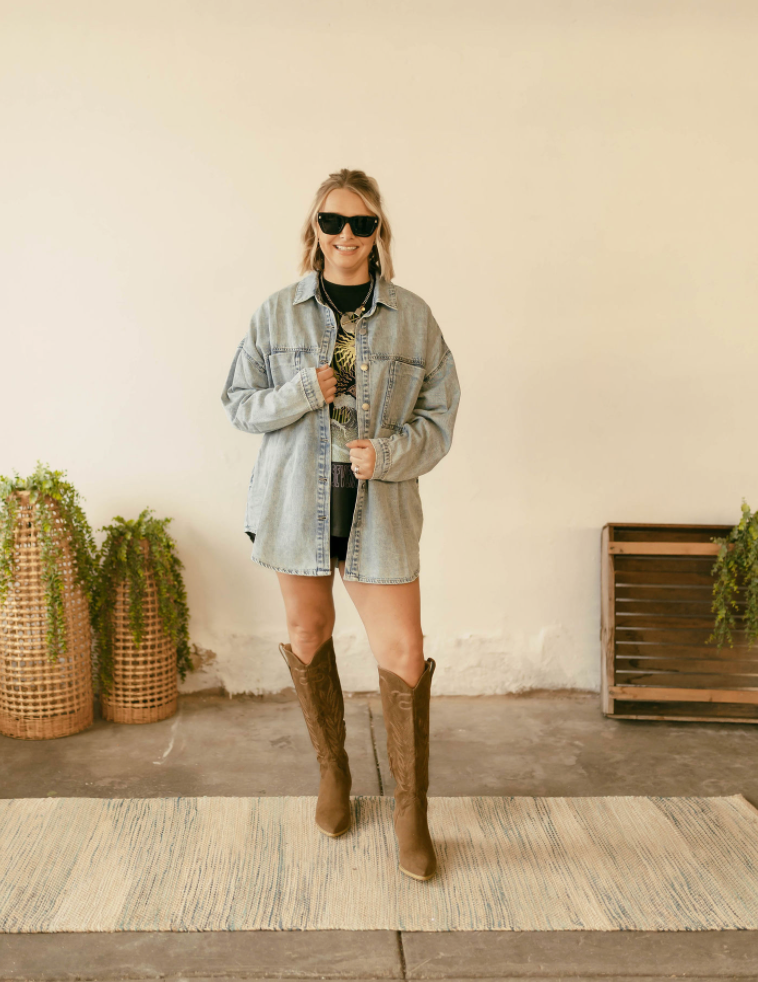 Kati Oversized Shacket in Acid Denim