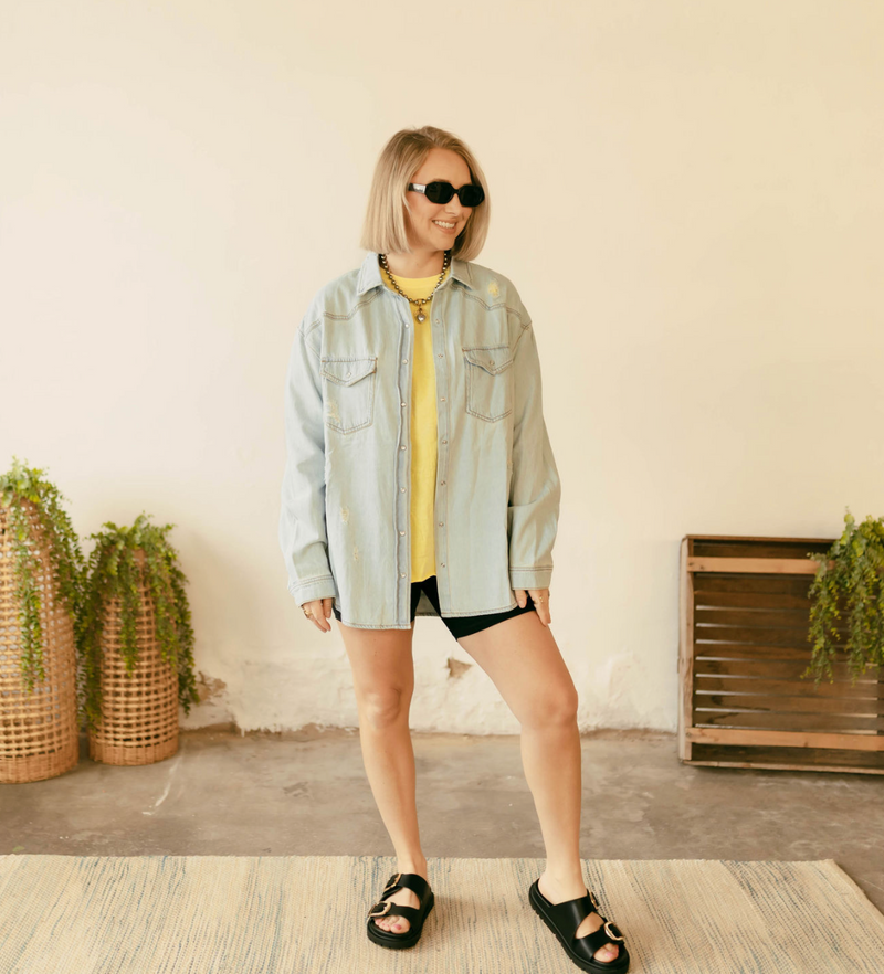 Jossi Destructed Denim Shirt in Light Denim