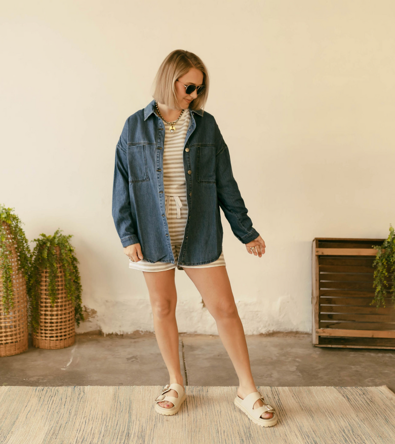 Leesa Oversized Shacket in Medium Denim