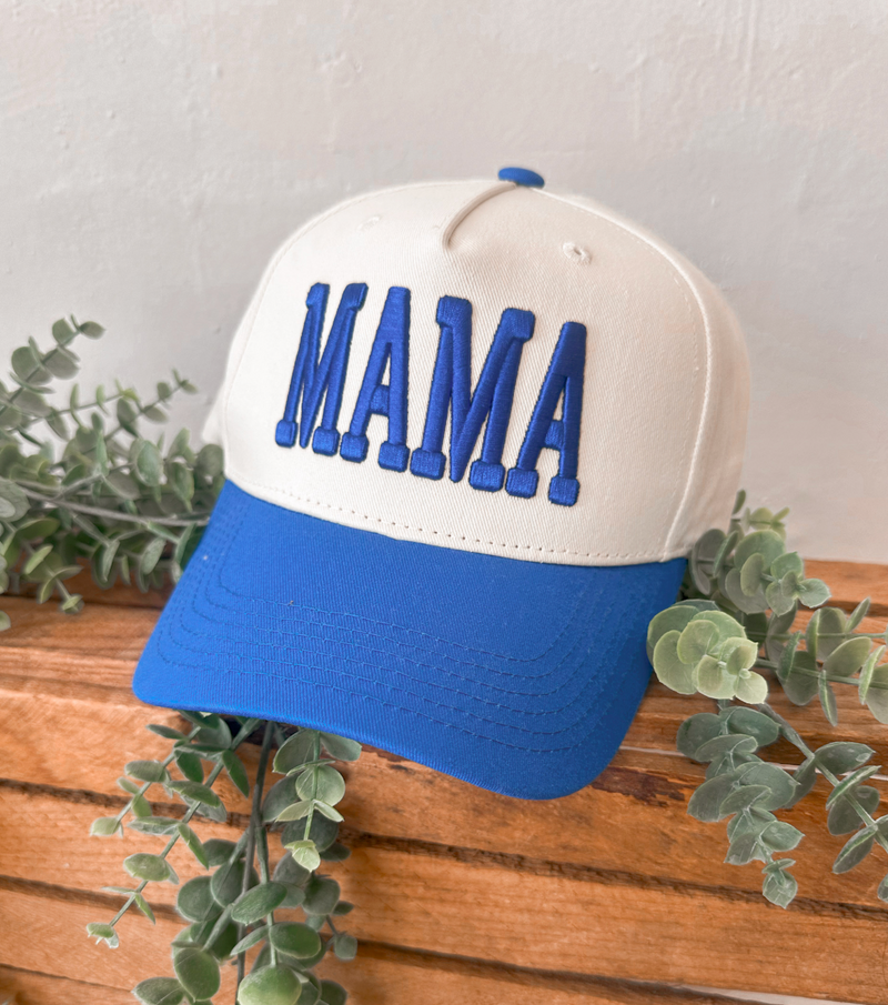 Mama Embroidered Hat in Blue