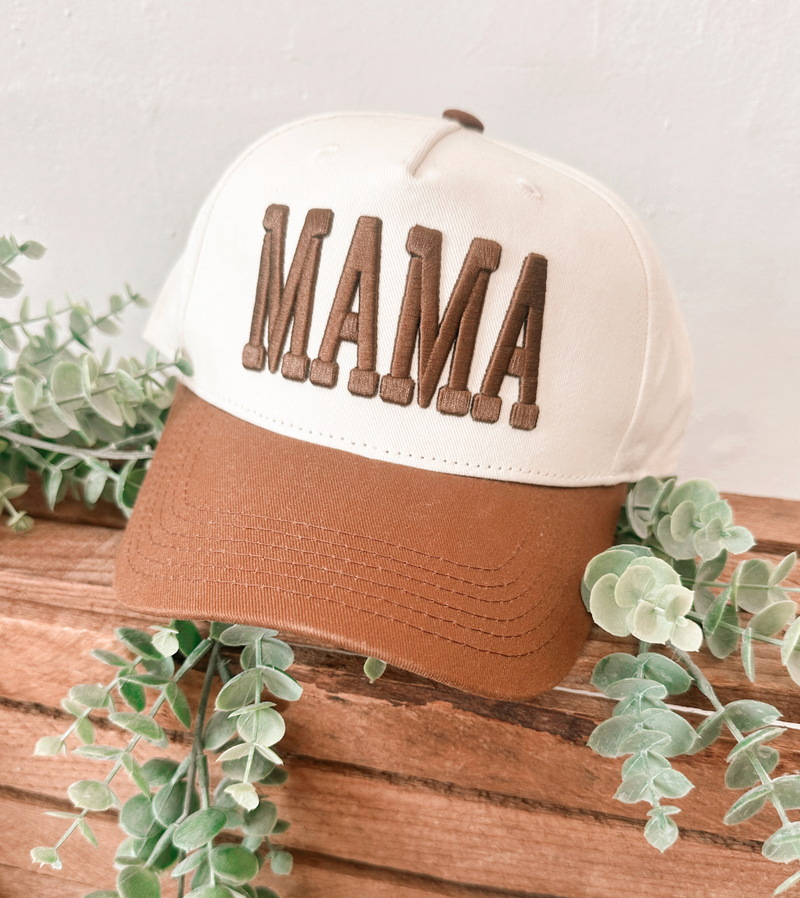Mama Embroidered Hat in Brown
