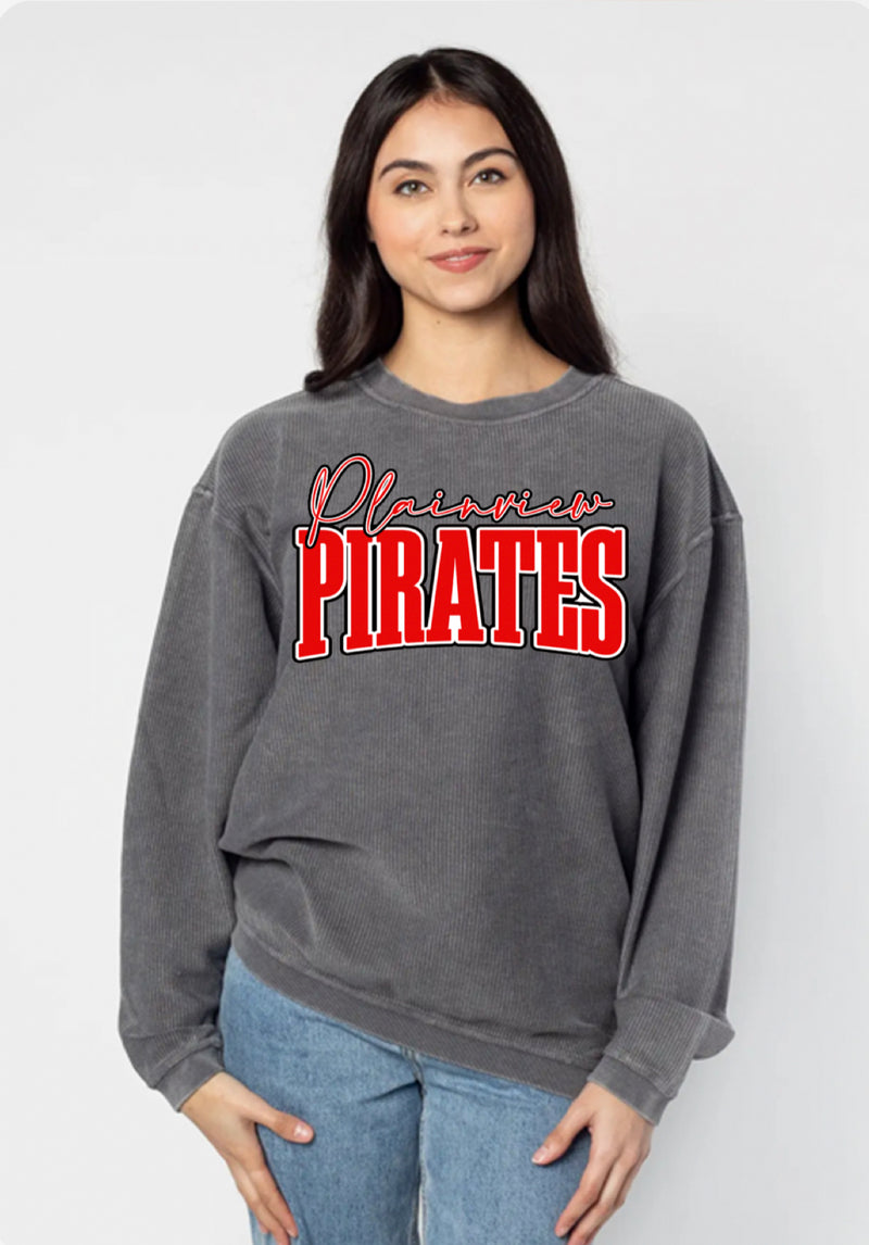 Charcoal Plainview Pirates Corded Crewneck
