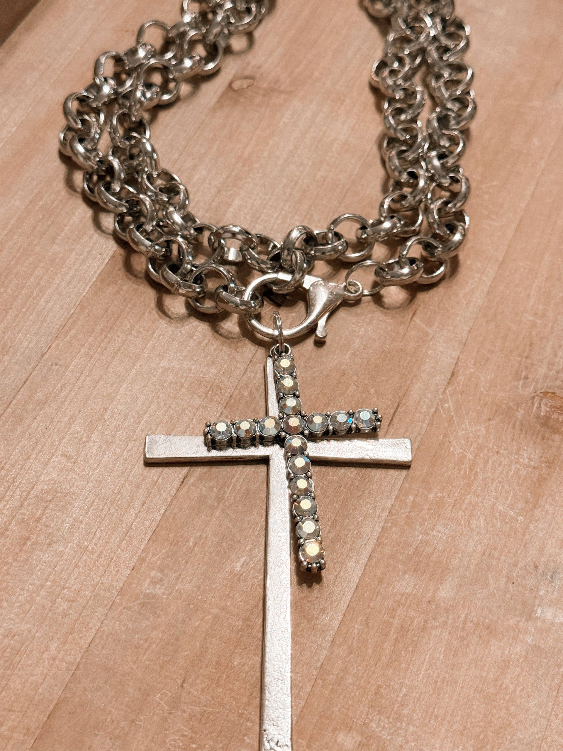 Rhinestone Cross Necklace with Claw Clasp – Olive & Ave Clothing Boutique