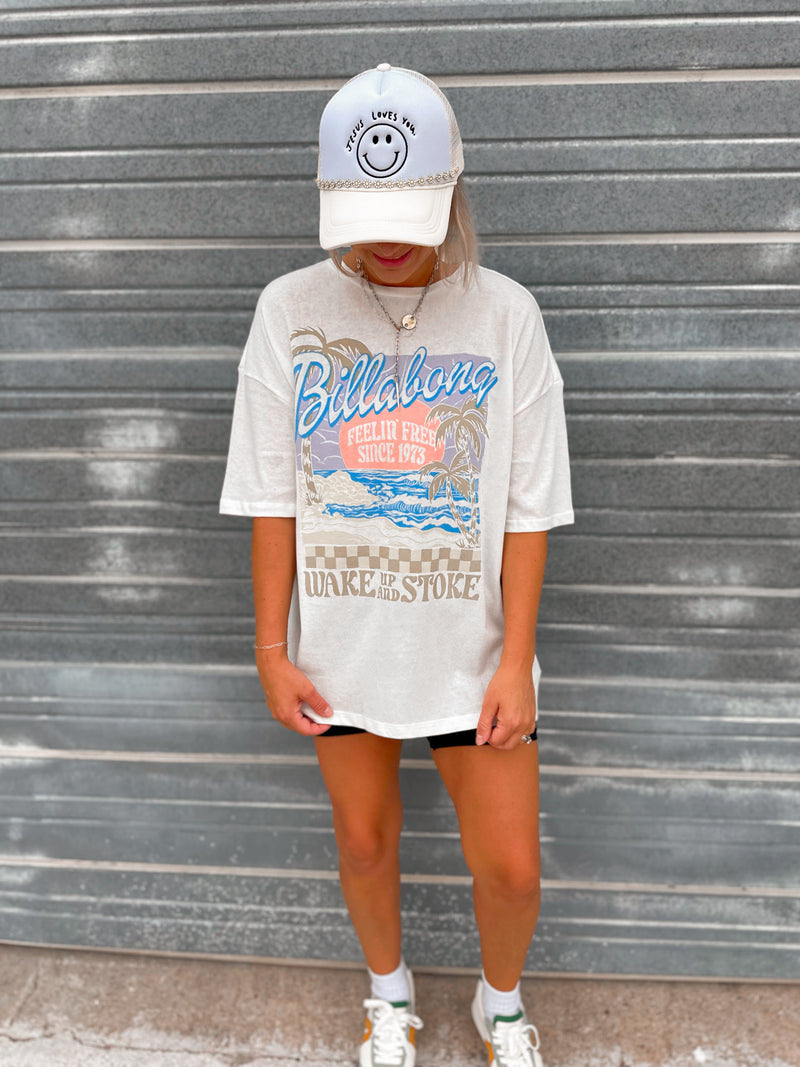 Billabong Wake Up Stoke Tee in White Olive Ave Clothing Boutique