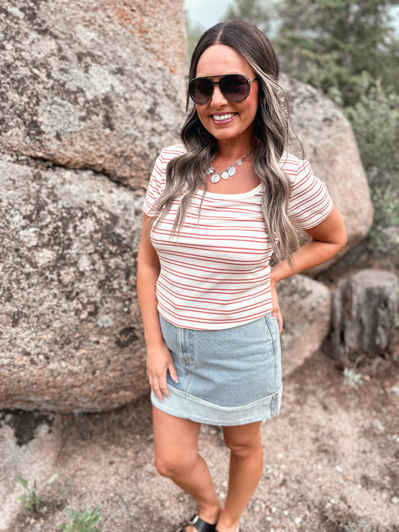 Katara Tee in Off White & Orange Stripe