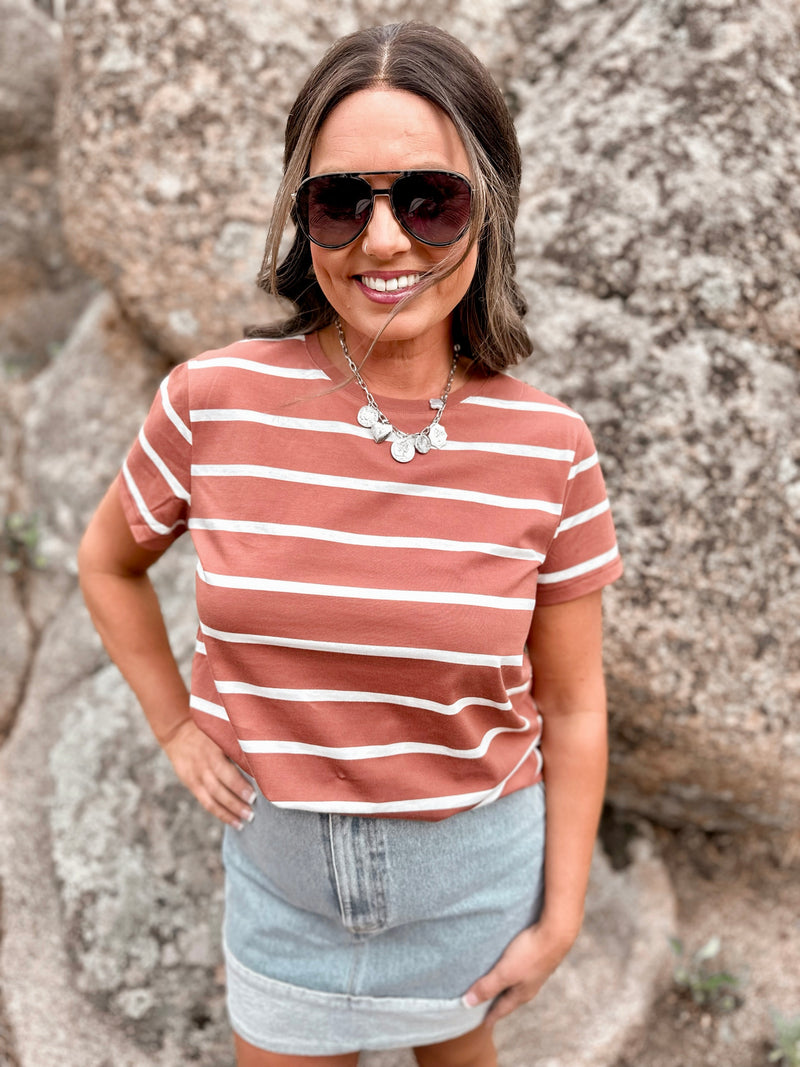 Asher Tee in Rust & White Stripe
