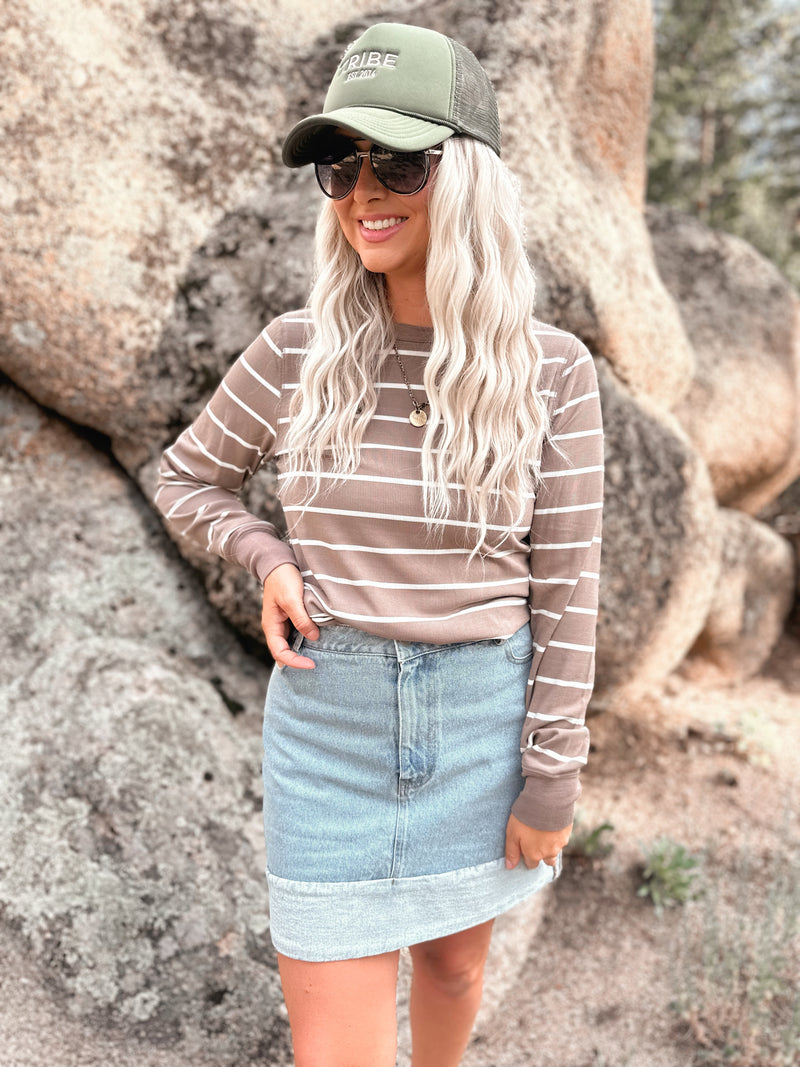 Stacy Top in Taupe & White Stripe