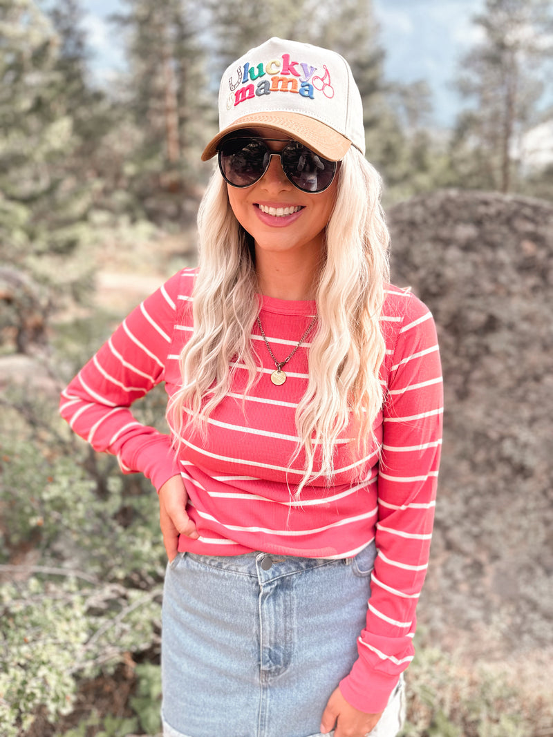 Stacy Top in Rose & Off White Stripe