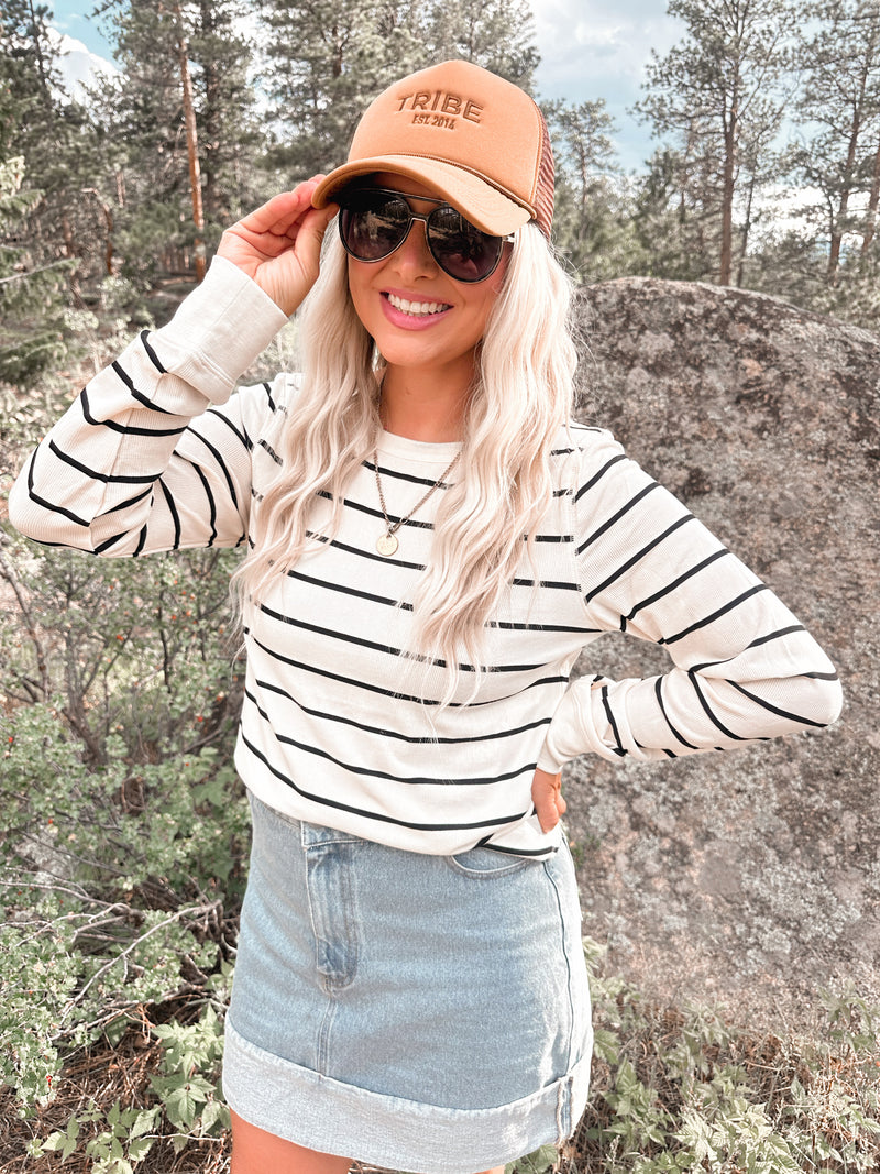 Stacy Top in Off White & Black Stripe