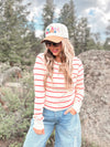 Stacy Top in Off White & Chili Stripe