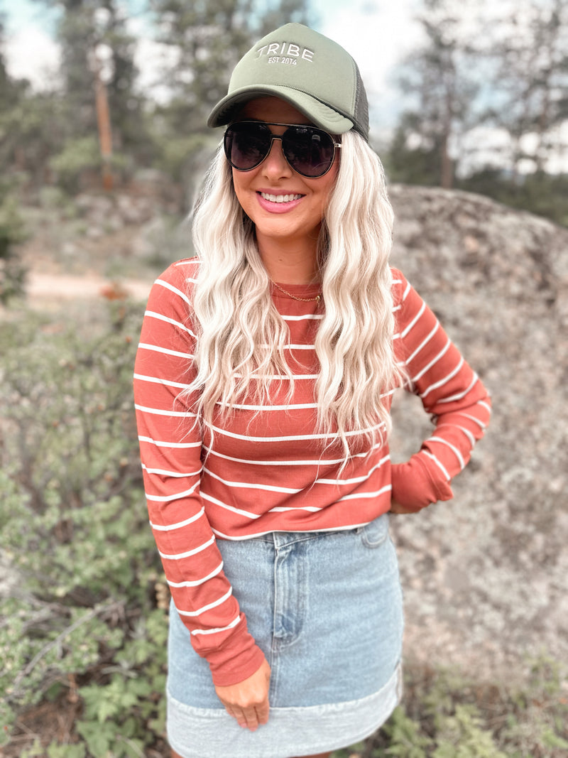 Stacy Top in Rust & White Stripe