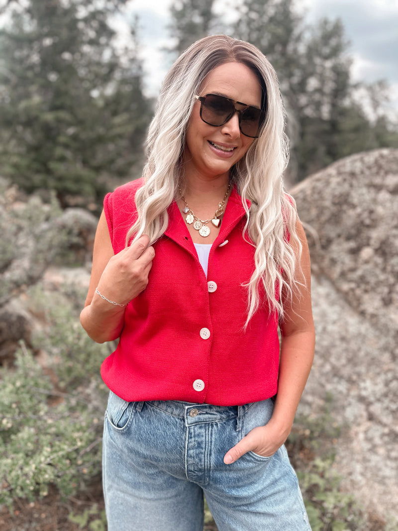 Miles Sweater Vest in Cherry