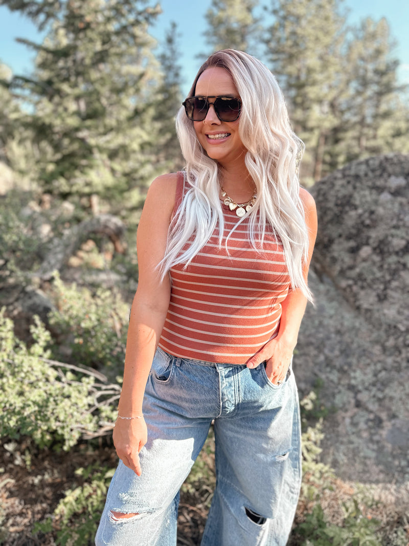 Edlin Tank in Brown & Taupe Stripe