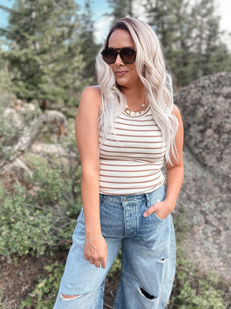 Edlin Tank in Off White & Umber Stripe